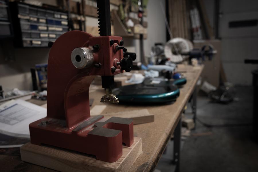 Fret press on the workbench at Utah Valley Guitar Repair